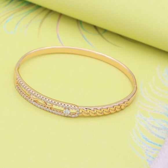 Rose Gold Plated Bangle with Dual Row Crystal Detailing, XPBL0480 - Picture 6 of 11